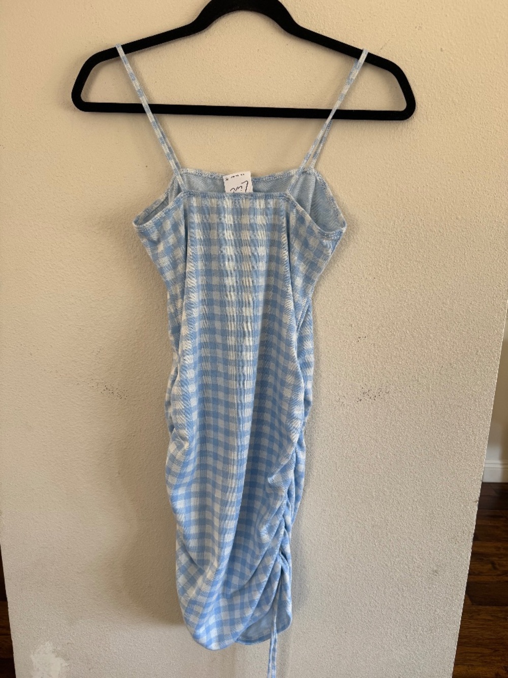 Livi by Olivia Rae Blue White Gingham Ruched Midi Dress M